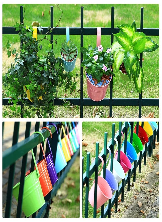 Planterhoma 12 Pack Balcony Planters Railing Hanging, Colorful Railing Planter 6.4 Inch Plant Pots with Drainage Holes Hanging Plant Holder Indoor Hanging Planter Outdoor Flower Pots - Image 2