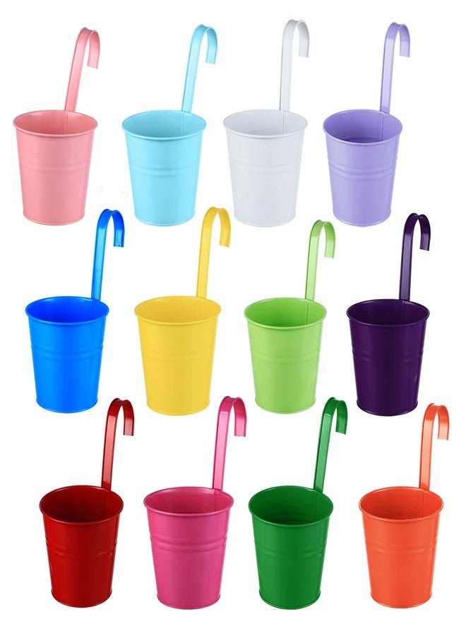 Planterhoma 12 Pack Balcony Planters Railing Hanging, Colorful Railing Planter 6.4 Inch Plant Pots with Drainage Holes Hanging Plant Holder Indoor Hanging Planter Outdoor Flower Pots - Image 1