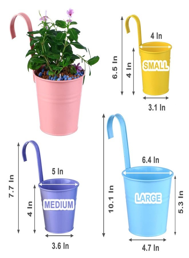 Planterhoma 12 Pack Balcony Planters Railing Hanging, Colorful Railing Planter 6.4 Inch Plant Pots with Drainage Holes Hanging Plant Holder Indoor Hanging Planter Outdoor Flower Pots - Image 3