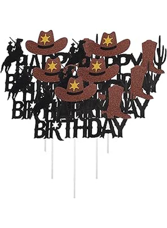 Western Cowboy Cake Toppers 5pcs Party Picks Mexican Birthday Decorations For Boys - Image 1