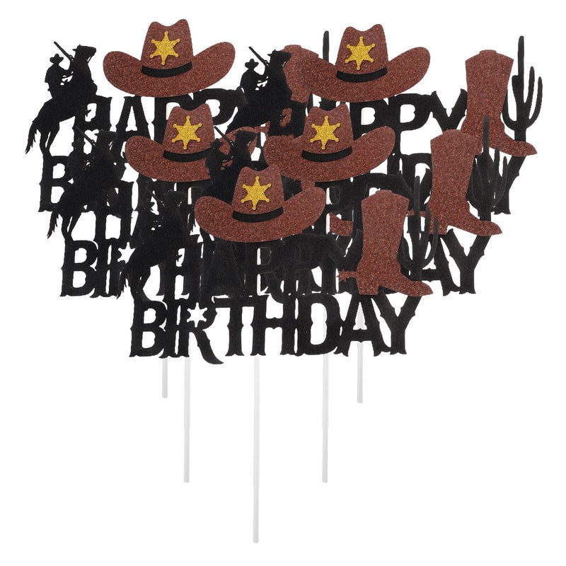 Western Cowboy Cake Toppers 5pcs Party Picks Mexican Birthday Decorations For Boys - Image 2