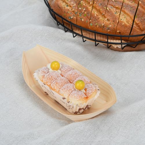 LYHLYA 100 Pcs 7-Inch wood Appetizer Boats - Disposable Wooden Serving Trays for Canapés, Sushi, Snacks - Eco-Friendly Biodegradable Party Plates for Weddings, Birthdays, BBQs & Events - Image 4