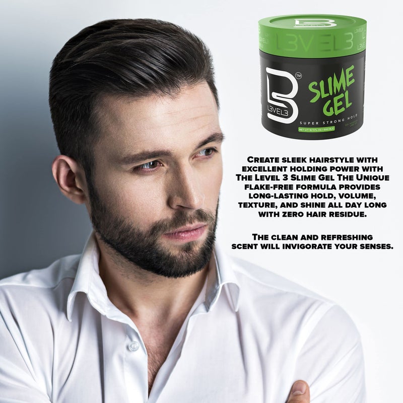 L3 Level 3 Slime Gel - Strong Control Hair Styling Gel - Flake-Free, Long-Lasting Hold - Adds Volume, Texture - Image 2