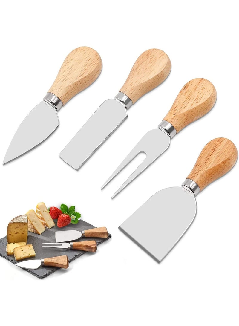 طقم أدوات تقطيع وتقديم الجبن – 4 قطع متنوعة بمقابض خشبية للمطبخ والحفلات وتقديم الأجبان - Image 1