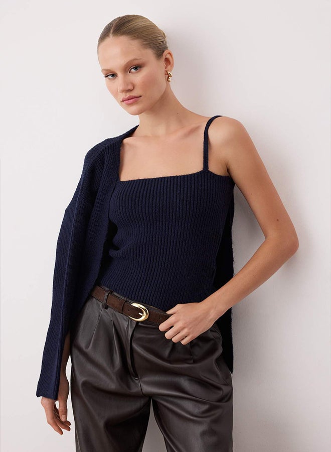 trendyol Navy Blue Soft Texture 2Piece Knitwear BlouseCardigan Set - Image 2