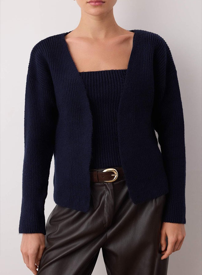 trendyol Navy Blue Soft Texture 2Piece Knitwear BlouseCardigan Set - Image 4