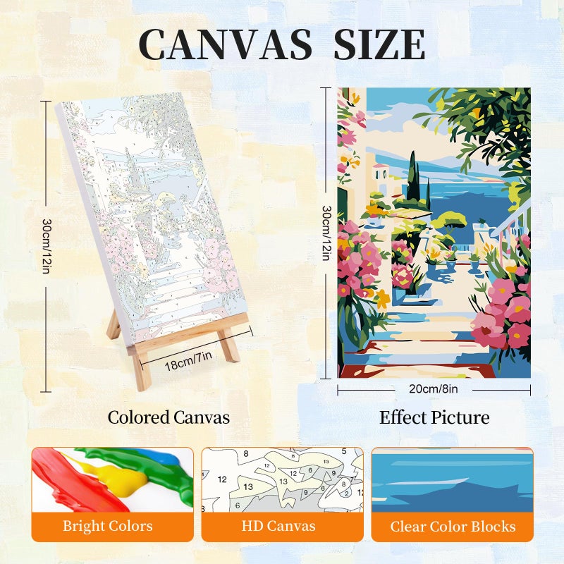 Okarina 4 Pack Paint by Numbers Kit for Adults with Frame Town Landscape, Framed Paint by Number for Adults Beginner with Wooden Easel, Seaside DIY Painting by Numbers Canvas Framed for Home Decor 8 x 12 Inch - Image 2