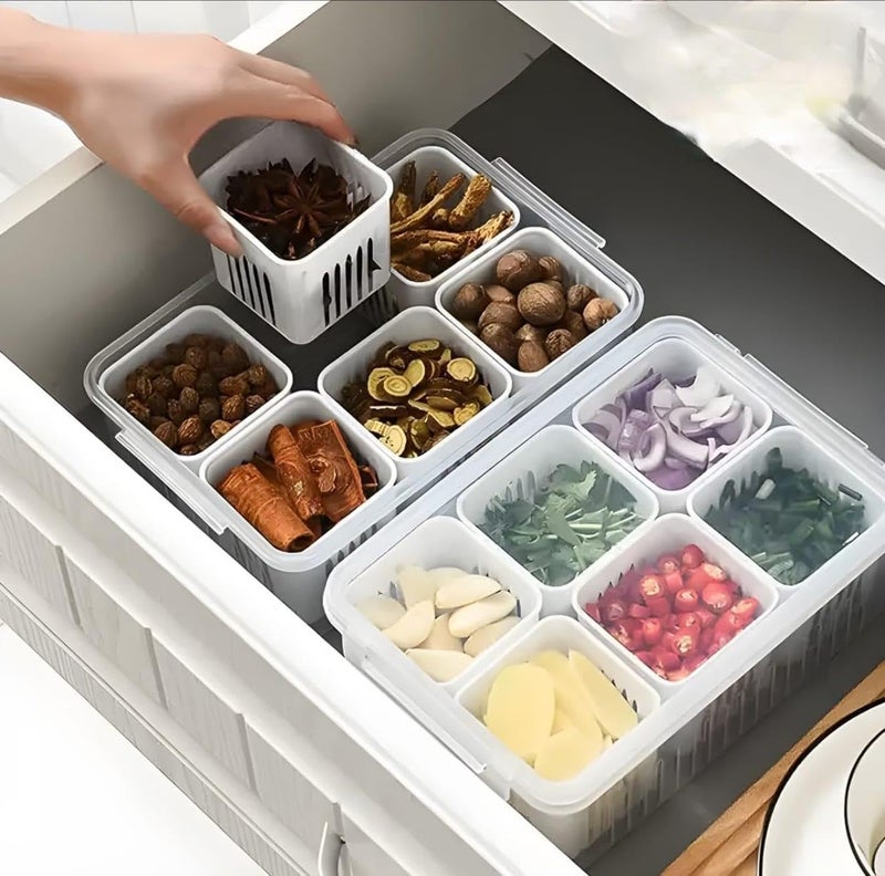 HORPIN Plastic Fridge Storage Boxes Freezer Storage Containers Container For Kitchen Storage Set Storage In Kitchen Vegetable StorageRefrigerator Food Box6 Grid BoxPack Of 2Multicolor 2 - Image 4