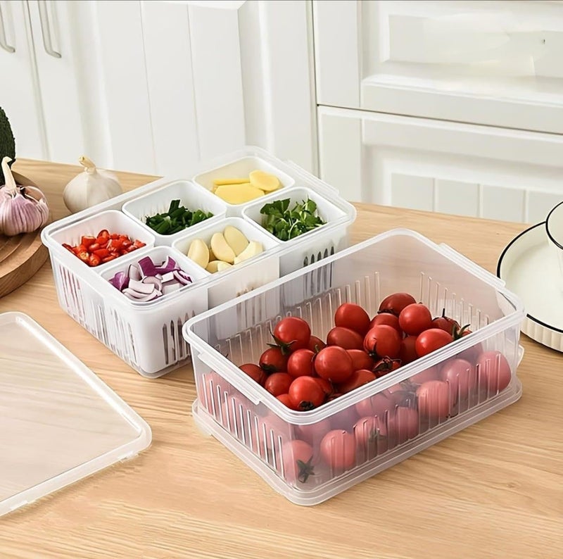 HORPIN Plastic Fridge Storage Boxes Freezer Storage Containers Container For Kitchen Storage Set Storage In Kitchen Vegetable StorageRefrigerator Food Box6 Grid BoxPack Of 2Multicolor 2 - Image 2