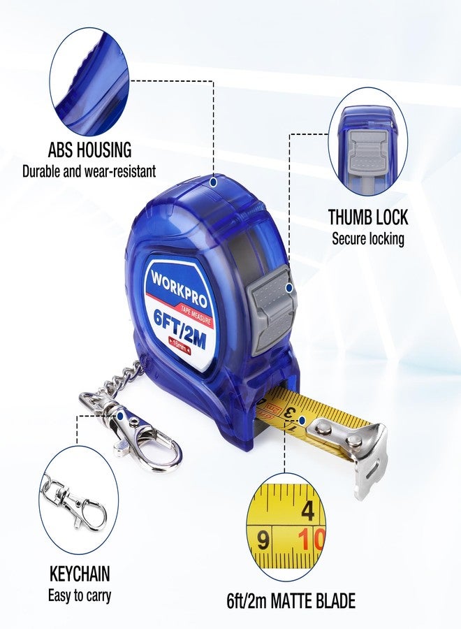 ووركبرو مجموعة شريط قياس سلسلة مفاتيح WORKPRO، 3 قطع بمقياس بوصة/متري، شريط قياس صغير سهل القراءة، شريط قياس صغير قابل للسحب بحجم الجيب بطول 6 أقدام للمهندس، خفيف الوزن، غلاف واقٍ من مادة ABS - Image 5