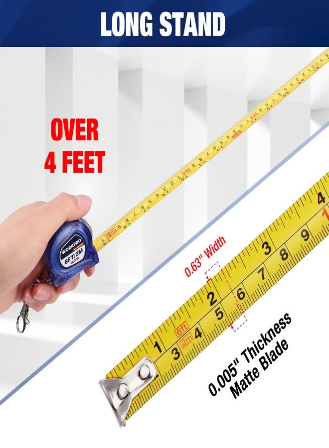 ووركبرو مجموعة شريط قياس سلسلة مفاتيح WORKPRO، 3 قطع بمقياس بوصة/متري، شريط قياس صغير سهل القراءة، شريط قياس صغير قابل للسحب بحجم الجيب بطول 6 أقدام للمهندس، خفيف الوزن، غلاف واقٍ من مادة ABS - Image 3