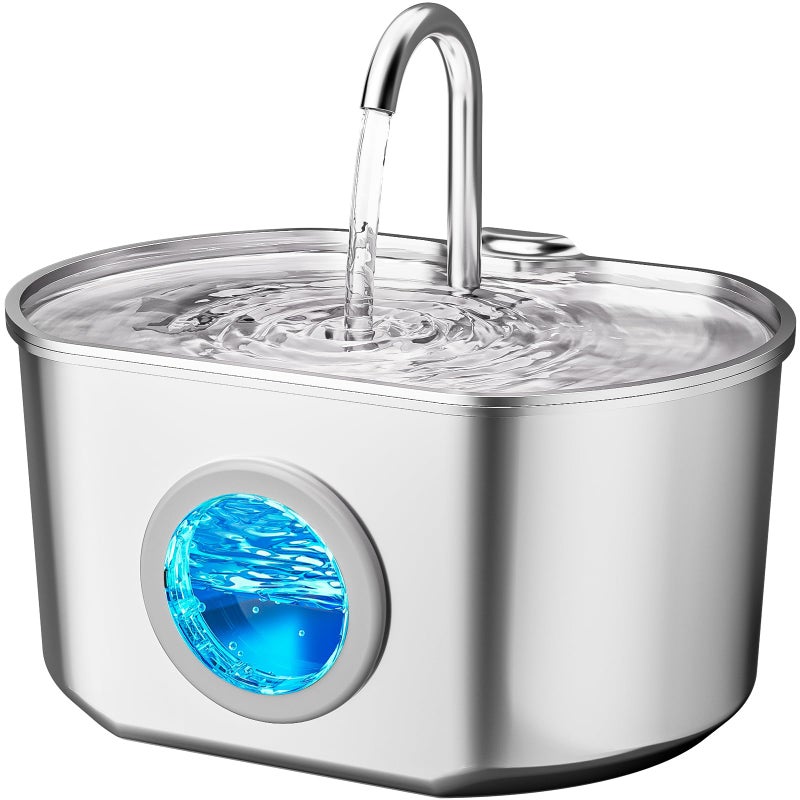 Neareal Cat Water Fountain Stainless Steel: 74oz/2.2L Cat Fountain for Drinking- Pet Water Fountain Inside - Automatic Dog Watering Dispenser Bowl - Pet Feeding & Watering Supplies - Water Level Window - Image 1