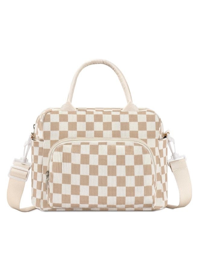 GASSDA Lunch Bag for Women Adult Lager Insulated Lunch Box Cute Cooler Lunch Tote Bags for Work Picnic (Beige-Brown Plaid) - Image 1