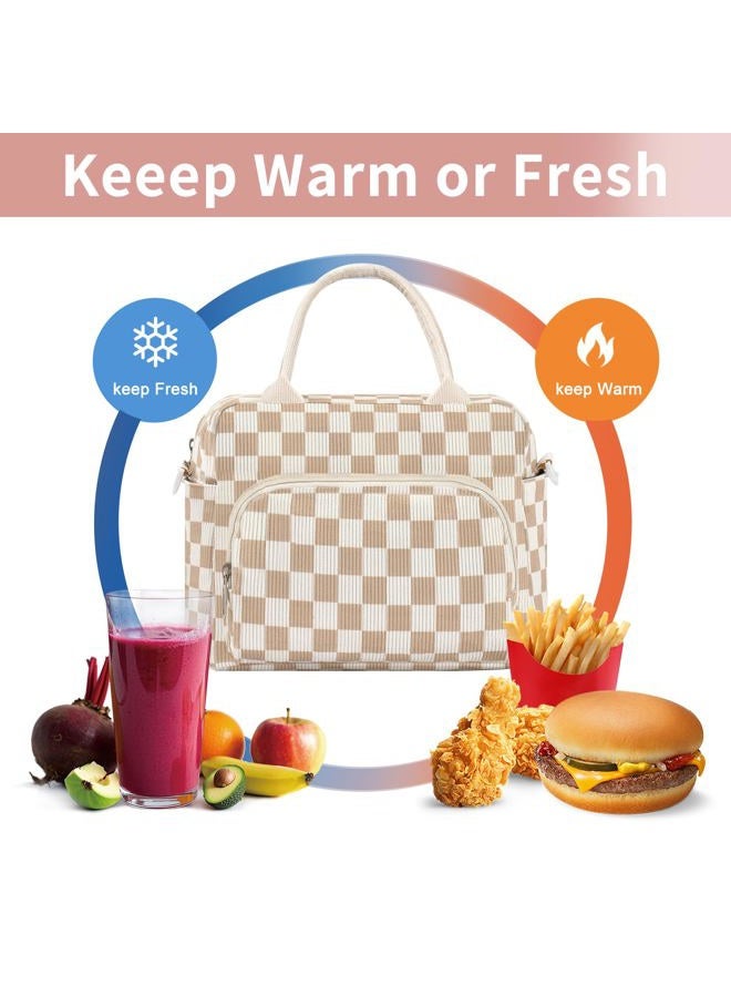 GASSDA Lunch Bag for Women Adult Lager Insulated Lunch Box Cute Cooler Lunch Tote Bags for Work Picnic (Beige-Brown Plaid) - Image 5