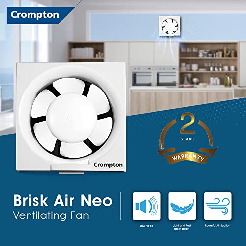 Crompton كرومبتون بريسك إير نيو 200 مم (8 بوصة) مروحة عادم للمطبخ والحمام والمكتب (أبيض)، BRISKAIRNEO8WHT، عبوة من 1 - Image 2