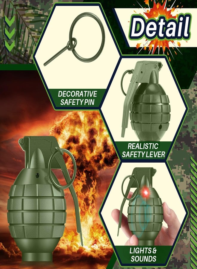 Sratte 4 Pcs Toy Hand Grenades with Realistic Sound Effects and Flashing Light, Plastic Fake Grenades Military for Army Role Play Prop (Green) - Image 2
