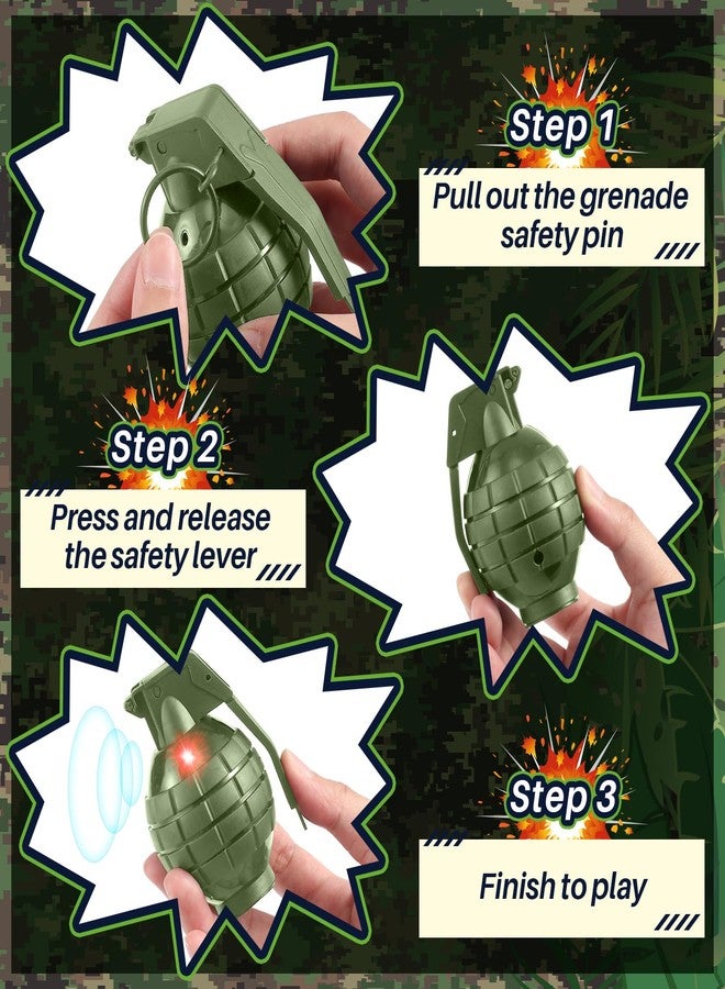 Sratte 4 Pcs Toy Hand Grenades with Realistic Sound Effects and Flashing Light, Plastic Fake Grenades Military for Army Role Play Prop (Green) - Image 4
