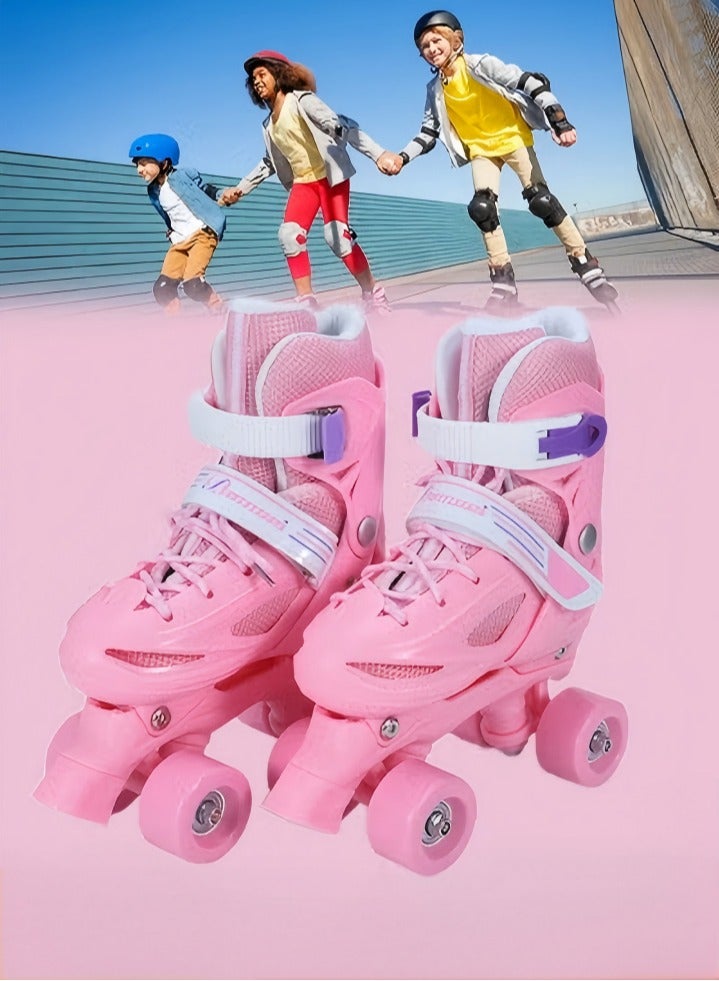 DUNISO زلاجات رولر، أحذية تزلج داخلية وخارجية للأطفال، حجم قابل للتعديل، صف مزدوج مع 4 عجلات، مناسبة للبنات والأولاد، وردي (M، مناسبة للأحجام 35 إلى 38) - Image 1