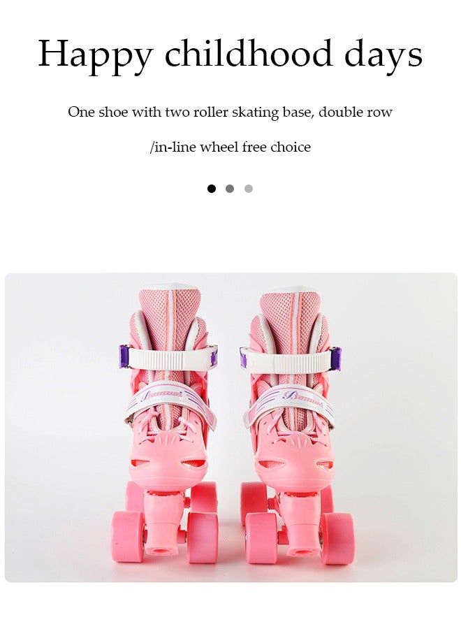 Roller skates, children's indoor and outdoor skating shoes,adjustable size, double row with 4 wheels, suitable for girls and boys, pink (M, suitable for sizes 35 to 38)