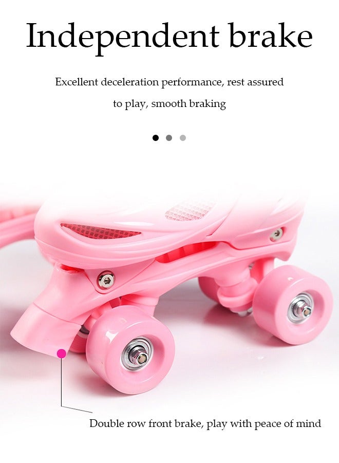 Roller skates, children's indoor and outdoor skating shoes,adjustable size, double row with 4 wheels, suitable for girls and boys, pink (M, suitable for sizes 35 to 38)