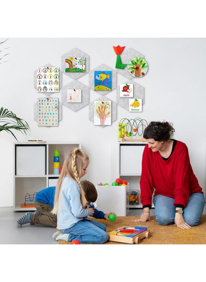 ANLIOTE 8-Pack Hexagon Felt Cork Board, 1/2" Thick Felt Bulletin Pinboard with 80 Push Pins, Adhesive Tabs, Geometric Cork Wall Tiles for Photos, Memos, Home & Office Decor (Light Grey) - Image 5