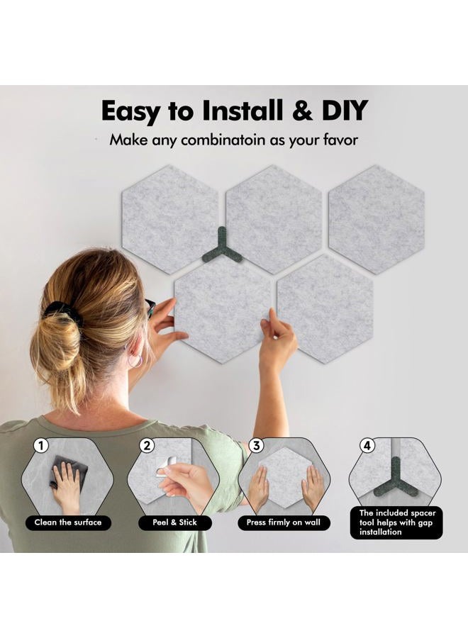 ANLIOTE 8-Pack Hexagon Felt Cork Board, 1/2" Thick Felt Bulletin Pinboard with 80 Push Pins, Adhesive Tabs, Geometric Cork Wall Tiles for Photos, Memos, Home & Office Decor (Light Grey) - Image 4