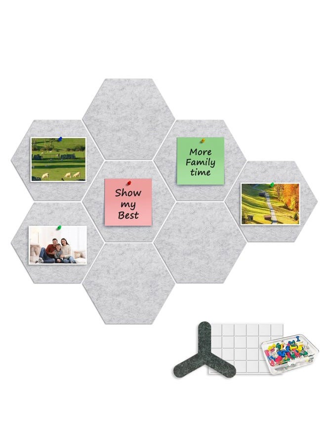 ANLIOTE 8-Pack Hexagon Felt Cork Board, 1/2" Thick Felt Bulletin Pinboard with 80 Push Pins, Adhesive Tabs, Geometric Cork Wall Tiles for Photos, Memos, Home & Office Decor (Light Grey) - Image 1