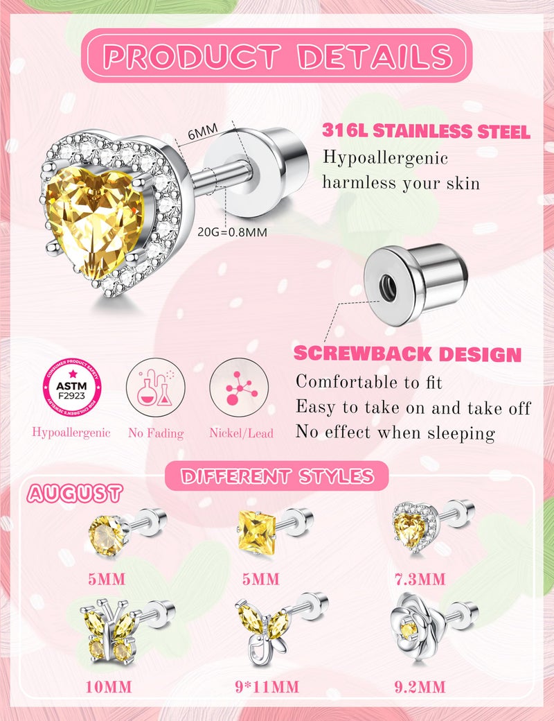 Thunaraz Valentines Day Gifts for Her, Hypoallergenic Screw Back Earrings for Girls Women Surgical Stainless Steel Stud Earrings for Sensitive Ears Cute Butterfly Flower Heart CZ Kid Toddler Jewelry Gift 8 - Image 5