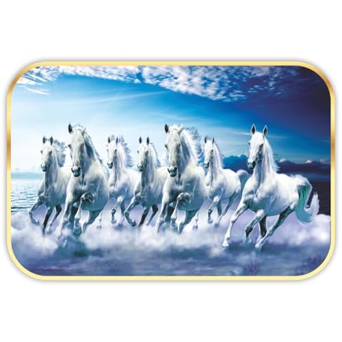 Saf 7 Horses River Large Framed UV Coated Digital Reprint 14 Inch X 20 Inch Painting (SANFH11) SANFH11-Multicolour - Image 1