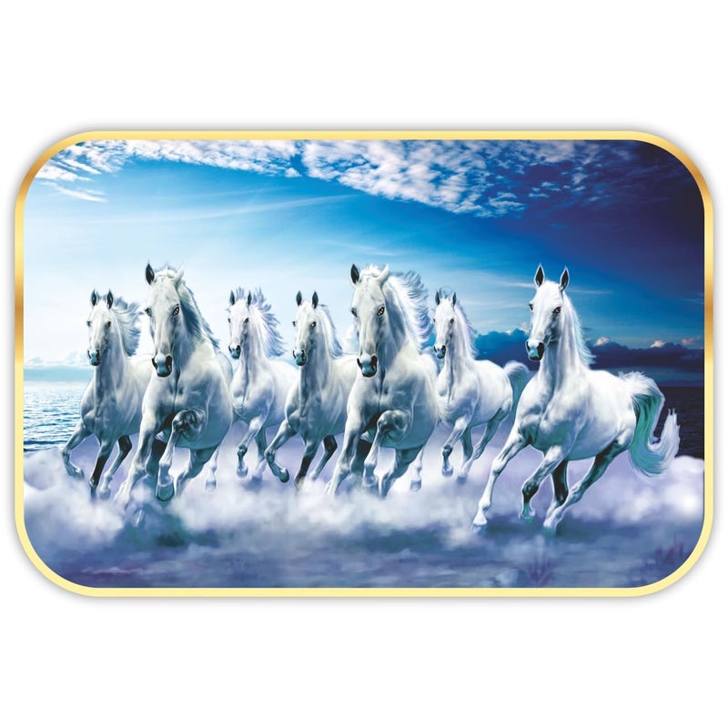 Saf 7 Horses River Large Framed UV Coated Digital Reprint 14 Inch X 20 Inch Painting (SANFH11) SANFH11-Multicolour - Image 2