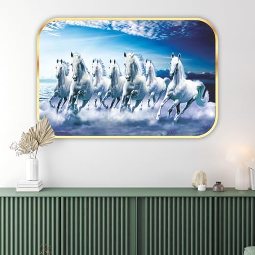 Saf 7 Horses River Large Framed UV Coated Digital Reprint 14 Inch X 20 Inch Painting (SANFH11) SANFH11-Multicolour - Image 3
