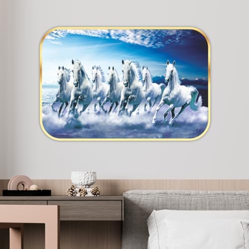 Saf 7 Horses River Large Framed UV Coated Digital Reprint 14 Inch X 20 Inch Painting (SANFH11) SANFH11-Multicolour - Image 4