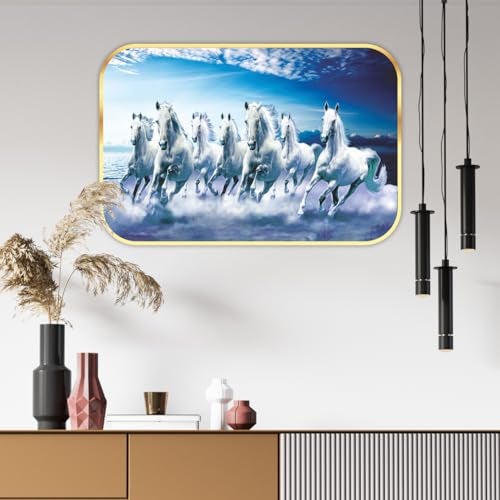 Saf 7 Horses River Large Framed UV Coated Digital Reprint 14 Inch X 20 Inch Painting (SANFH11) SANFH11-Multicolour - Image 5