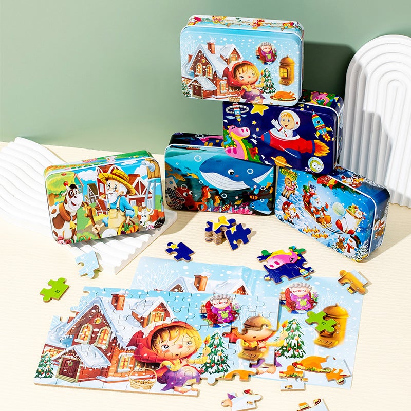 60 Pieces Iron Box Wooden Puzzle Children'S Toy Anime Iron Box Puzzle Kindergarten Toy Iron Box Wooden Puzzle - Image 4