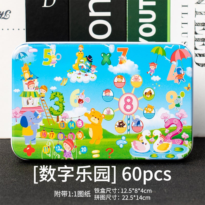 60 Pieces Iron Box Wooden Puzzle Children'S Toy Anime Iron Box Puzzle Kindergarten Toy Iron Box Wooden Puzzle - Image 1