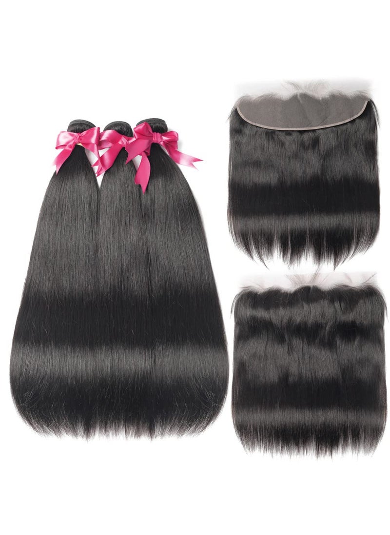 Beauhair Brazilian Straight Hair 3 Bundles With Frontal Closure 134 Ear To Ear Lace Frontal With Bundles 100 Unprocessed Virgin Human Hair Extensions Weave Natural Color 20 22 2418Frontal 