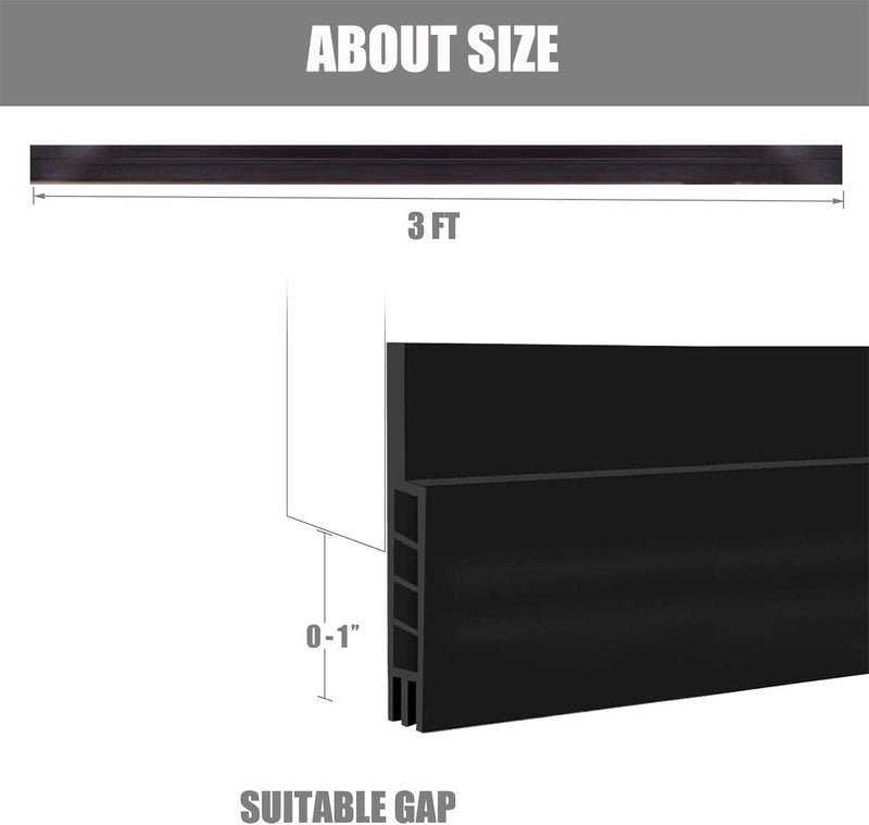 Suptikes 2 Pack Door Draft Stopperï¼ŒDoor Sweep for Exterior & Interior Doors,Door Bottom Seal Dust and Noise Insulation Weather Stripping Draft Guard Insulator, 1.8" W x 37" L,Black - Image 2