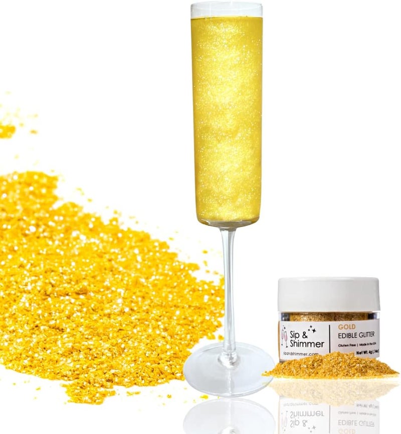 Sip & Shimmer Sip and Shimmer Gold Edible Glitter for Drinks, Cocktails, Wine, Champagne, Mocktails - Cocktail Shimmer - Food-Grade Cocktail Glitter Made in USA - Kosher, Nut-Free, Gluten-Free - Perfect for Fun Christmas Celebrations - Image 1