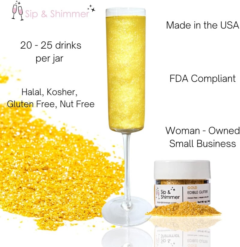 Sip & Shimmer Sip and Shimmer Gold Edible Glitter for Drinks, Cocktails, Wine, Champagne, Mocktails - Cocktail Shimmer - Food-Grade Cocktail Glitter Made in USA - Kosher, Nut-Free, Gluten-Free - Perfect for Fun Christmas Celebrations - Image 3