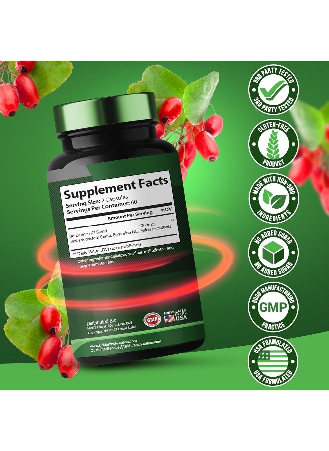 DR. MARTIN'S NUTRITION - Potent 1200mg Berberine Supplement | 120 Capsules | Berberine HCL Supplement For Healthy Weight Management | Supports Healthy Immune System | Improves Cardiovascular Health & Gastrointestinal Wellness - Image 1