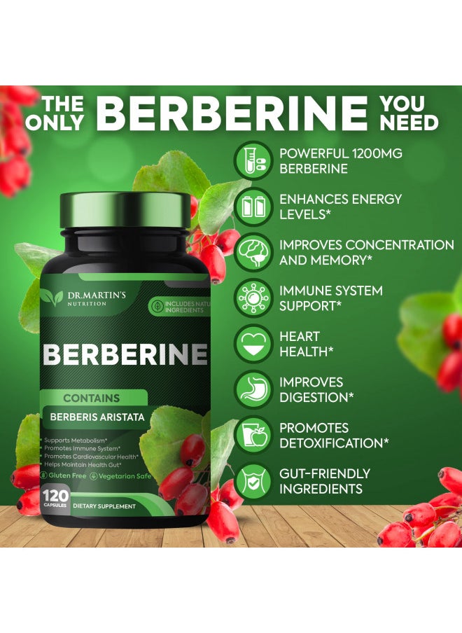 DR. MARTIN'S NUTRITION - Potent 1200mg Berberine Supplement | 120 Capsules | Berberine HCL Supplement For Healthy Weight Management | Supports Healthy Immune System | Improves Cardiovascular Health & Gastrointestinal Wellness - Image 1