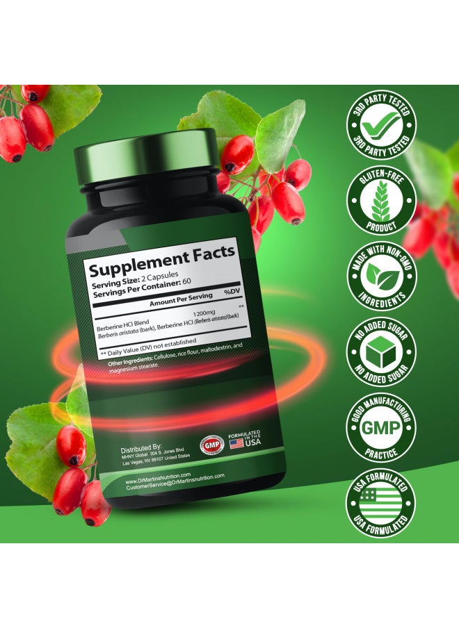 DR. MARTIN'S NUTRITION - Potent 1200mg Berberine Supplement | 120 Capsules | Berberine HCL Supplement For Healthy Weight Management | Supports Healthy Immune System | Improves Cardiovascular Health & Gastrointestinal Wellness - Image 1