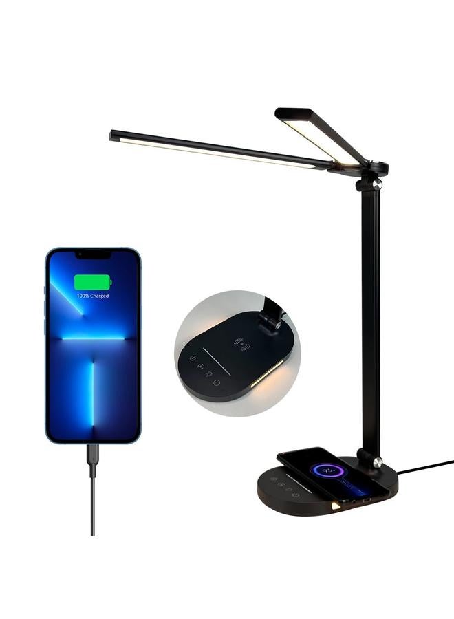 Bluejw New Double-headed Mobile Phone Wireless Charging Eye Protection Desk Lamp Home Night Light Office Metal Folding Piano Lamp - Image 3