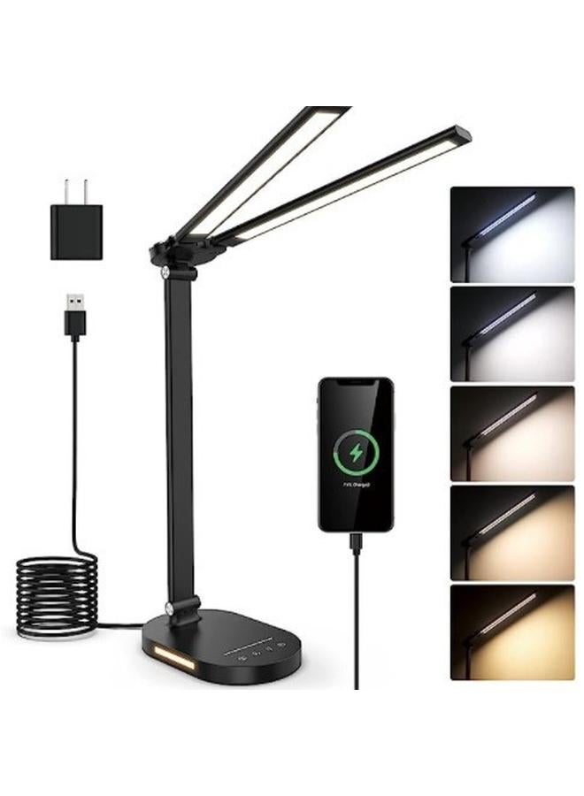 Bluejw New Double-headed Mobile Phone Wireless Charging Eye Protection Desk Lamp Home Night Light Office Metal Folding Piano Lamp - Image 2