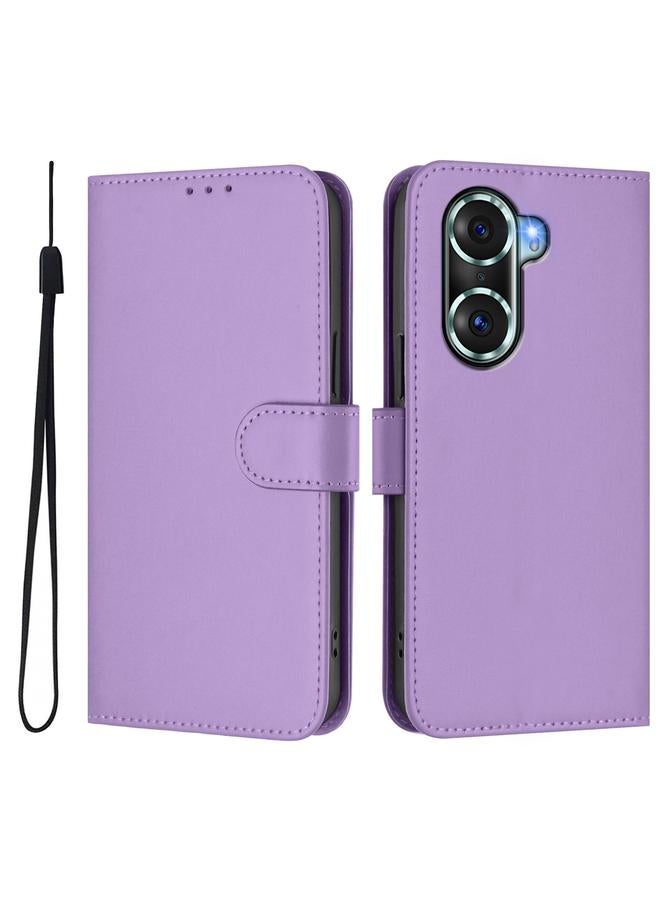 S-TOP Case For Honor 60 Pro Skin Feel Solid Color Leather Phone Case with Lanyard - Image 2