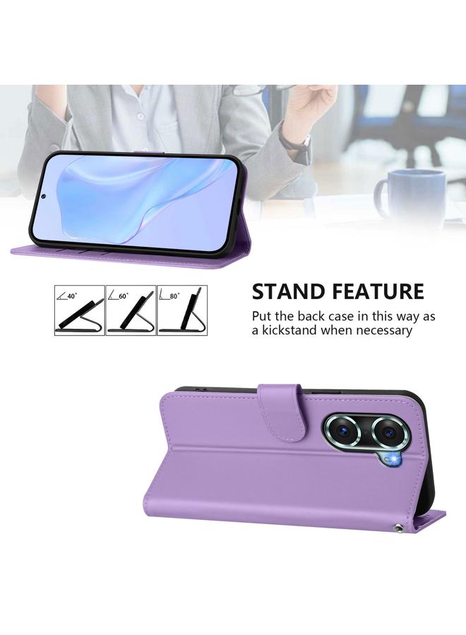S-TOP Case For Honor 60 Pro Skin Feel Solid Color Leather Phone Case with Lanyard - Image 3