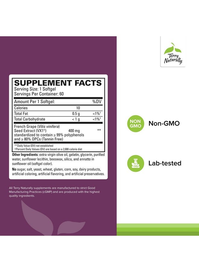 Terry Naturally Clinical OPC Extra Strength - Cardiovascular Health & Focus Support - Supplement with Grape Seed Extract - Immune Support Supplement - 60 Softgels (Pack of 2) - Image 2