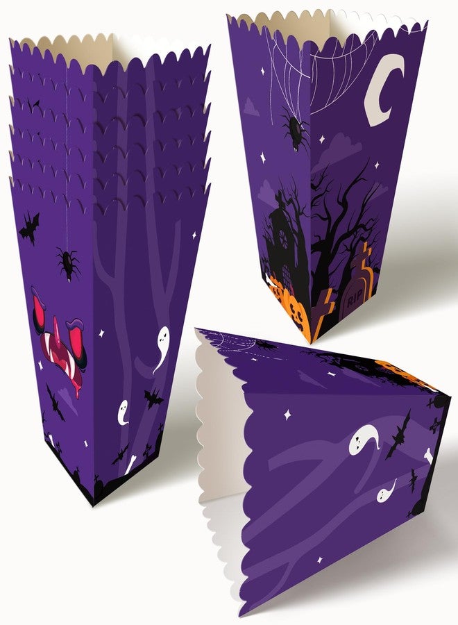Obbyidk Purple Halloween Party Favor Boxes, Set of 12, Haunted Boo House Popcorn Boxes, Halloween Party Favor Treat Supplies, Ideal For Trick Or Treating, Halloween Event - Image 1