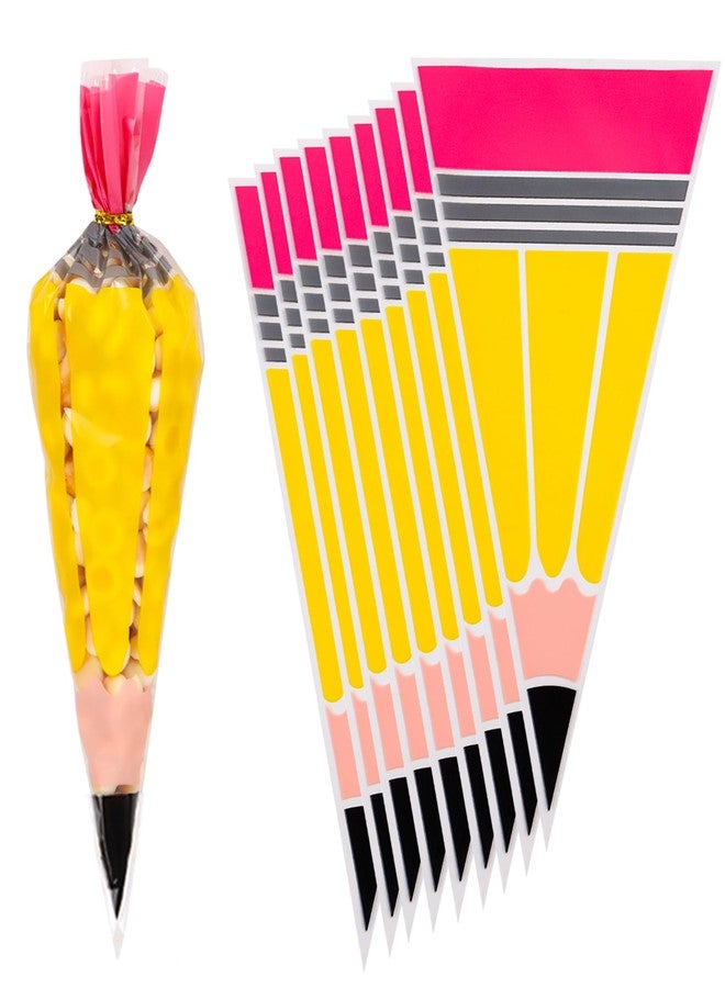 FOIMAS 120pcs Back to School Cellophane Treat Bags,Pencil Shaped Candy Goodie Bags Cookie Bag for Back to School Teacher Appreciation Party Favor - Image 1