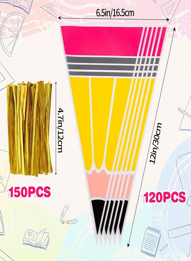 FOIMAS 120pcs Back to School Cellophane Treat Bags,Pencil Shaped Candy Goodie Bags Cookie Bag for Back to School Teacher Appreciation Party Favor - Image 2